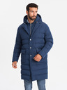 Ombre Clothing Lange Herren-Steppjacke mit Revers und Futter dunkelblau Ombre Clothing