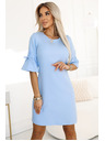 numoco Hellblaues Damen-Trapezkleid mit Numoco-Ärmelbändern