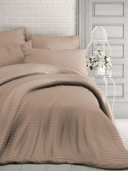 Kvalitex Französische Satin-Bettwäsche mit Streifen 1+2, 220x200, 70x90cm beige Kvalitex