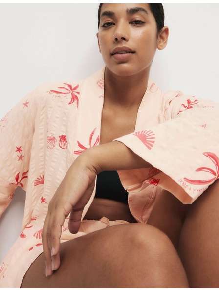 Marks & Spencer Crinkled wrap bathrobe with high cotton content Marks & Spencer pink