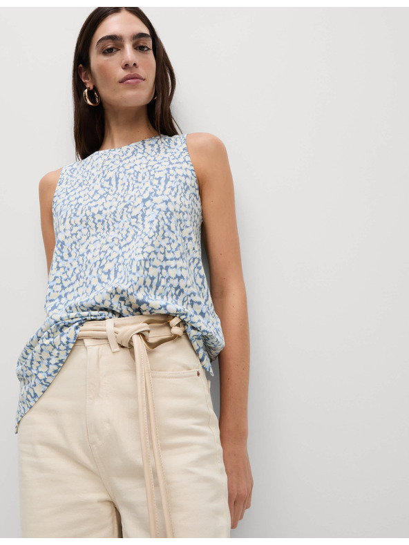 Marks & Spencer Loose Tank Top with High Cotton Content and Print by Marks & Spencer Blue