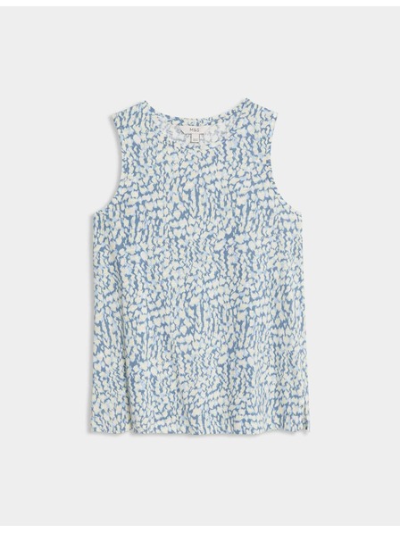 Marks & Spencer Loose Tank Top with High Cotton Content and Print by Marks & Spencer Blue