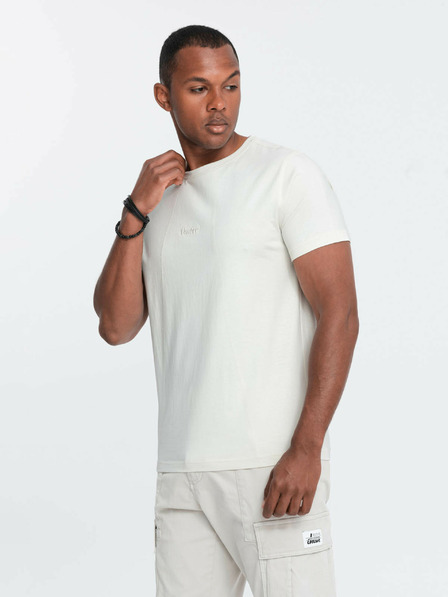 Ombre Clothing Cremefarbenes Herren T-Shirt mit zarter Stickerei Ombre Kleidung
