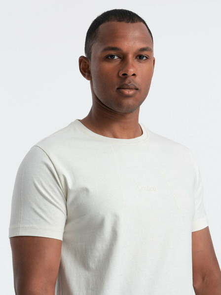 Ombre Clothing Cremefarbenes Herren T-Shirt mit zarter Stickerei Ombre Kleidung