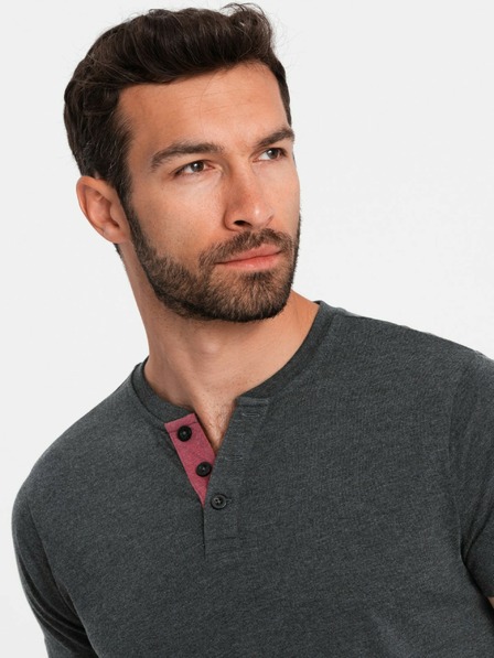 Ombre Clothing Schwarzes Herren-Henley-Shirt Ombre Clothing