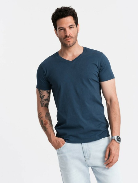 Ombre Clothing Blaues Herren-Baumwoll-T-Shirt mit Rundhalsausschnitt Ombre Clothing