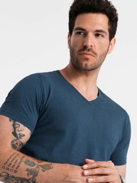 Ombre Clothing Blaues Herren-Baumwoll-T-Shirt mit Rundhalsausschnitt Ombre Clothing