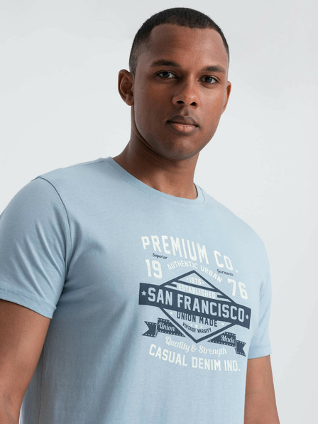 Ombre Clothing Hellblaues Herren-T-Shirt mit San Francisco-Aufdruck Ombre Clothing