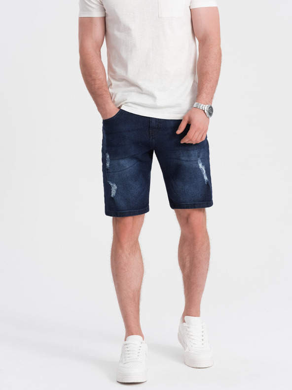 Ombre Clothing Dunkelblaue Herrenshorts aus Denim mit Löchern Ombre Clothing