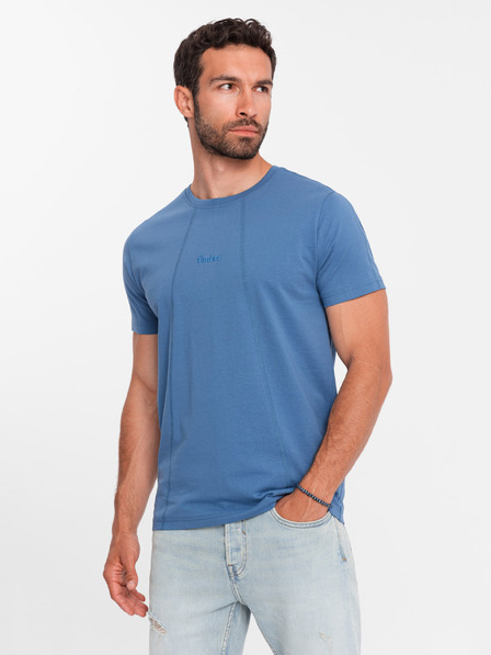 Ombre Clothing Blaues Herren-T-Shirt mit zarter Stickerei Ombre Clothing