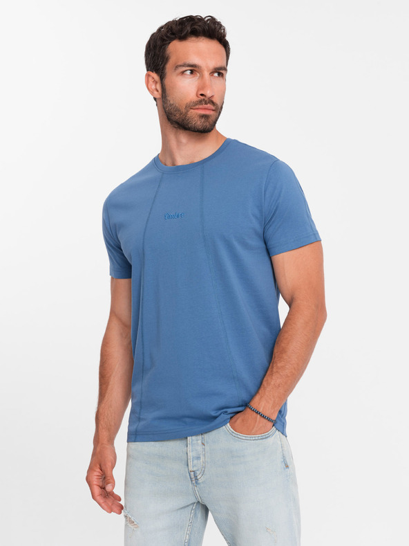 Ombre Clothing Blaues Herren-T-Shirt mit zarter Stickerei Ombre Clothing