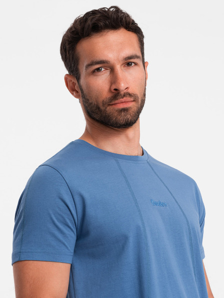 Ombre Clothing Blaues Herren-T-Shirt mit zarter Stickerei Ombre Clothing