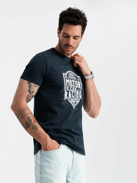 Ombre Clothing Dunkelblaues bedrucktes Herren-T-Shirt Ombre Clothing