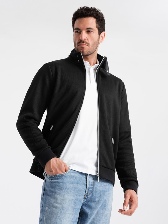 Ombre Clothing Schwarze Herrenjacke mit hohem Kragen und Fleece-Innenseite Ombre Clothing