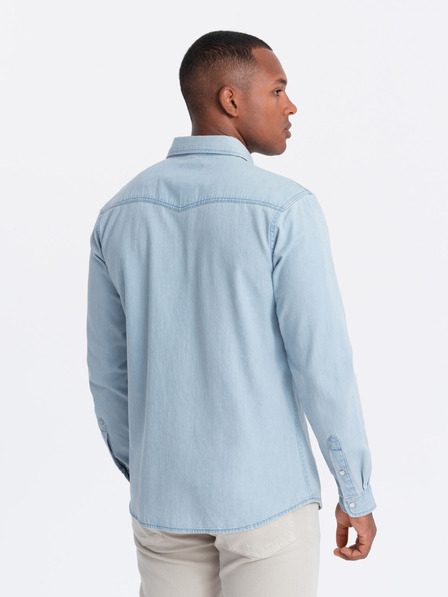 Ombre Clothing Herren Denim Button-Down Hemd mit Taschen hellblau Ombre Clothing