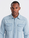 Ombre Clothing Herren Denim Button-Down Hemd mit Taschen hellblau Ombre Clothing