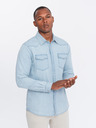 Ombre Clothing Herren Denim Button-Down Hemd mit Taschen hellblau Ombre Clothing