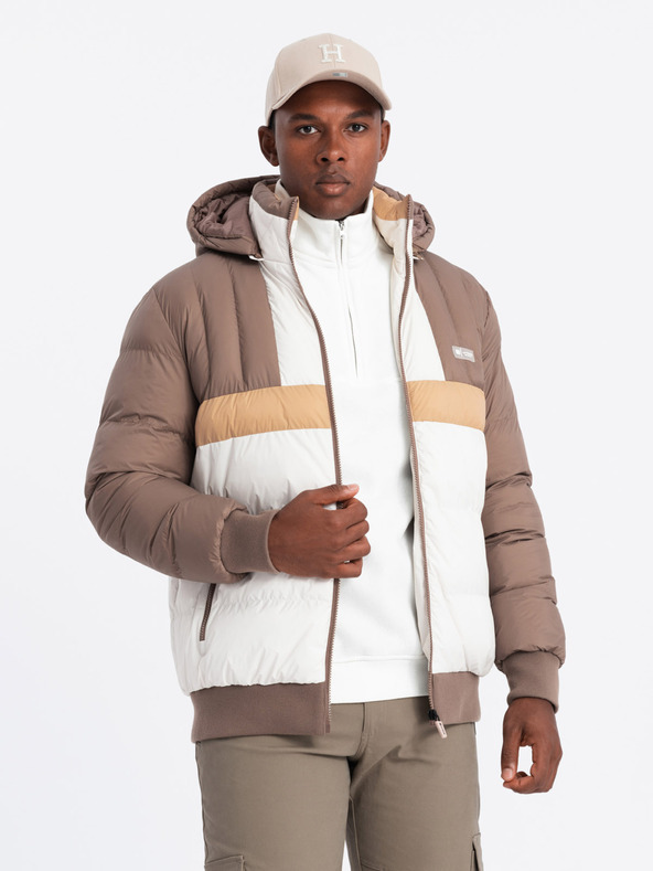 Ombre Clothing Bunte Retro-Sportjacke für Herren beige und weiß Ombre Clothing