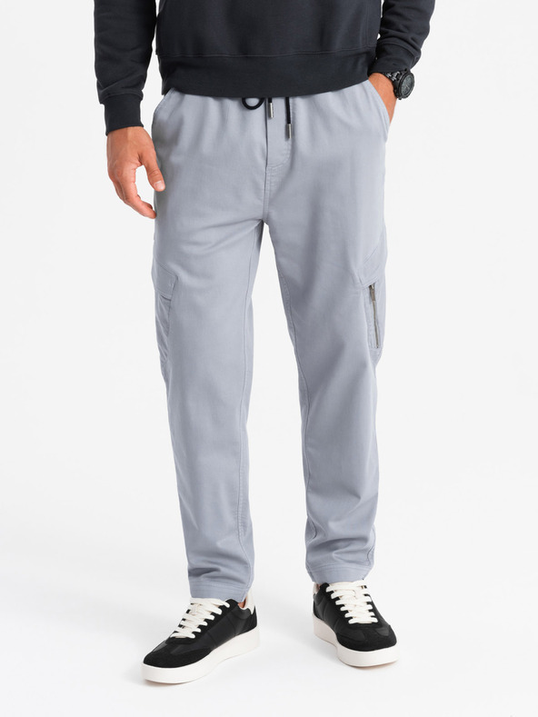 Ombre Clothing Herren Strick-Sweatpants mit Cargotaschen hellgrau Ombre Clothing