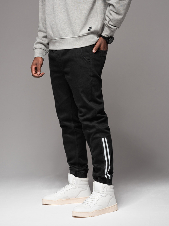 Ombre Clothing Herren-Trainingshose aus Denim mit Borte - schwarz V2 OM-PADJ-0156 Ombre Clothing