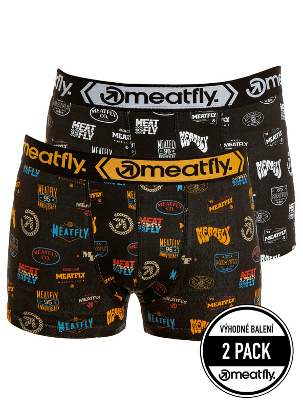 Meatfly Meatfly Herren-Boxershorts Balboa Boxershorts Double Pack Badges | Schwarz | Größe