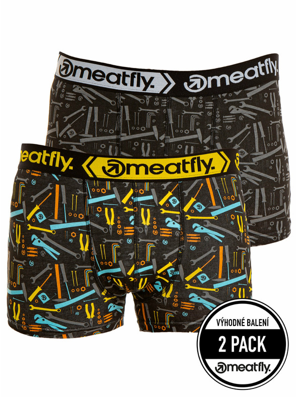 Meatfly Meatfly Herren Boxershorts Balboa Doppelpack Tools | Schwarz | Größe