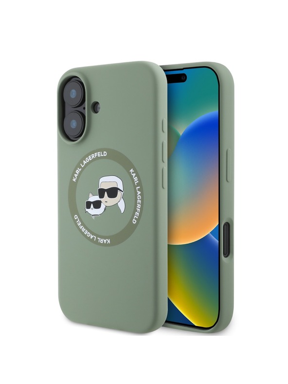 Karl Lagerfeld Karl Lagerfeld Liquid Silicone K&CH Heads MagSafe Rückseite Hülle für iPhone 16 Khaki