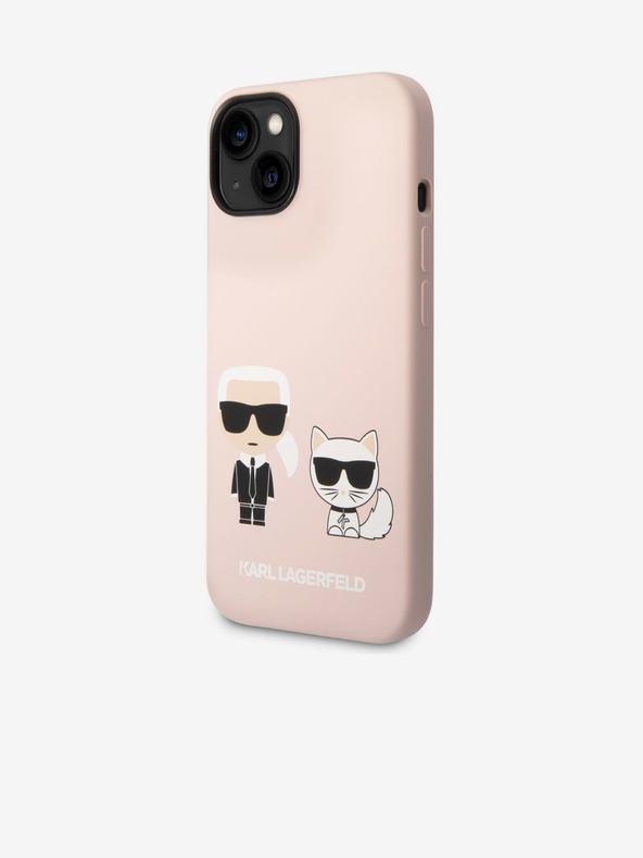 Karl Lagerfeld Karl Lagerfeld and Choupette Liquid Silicone Rückseite Hülle für iPhone 14 Plus Pink