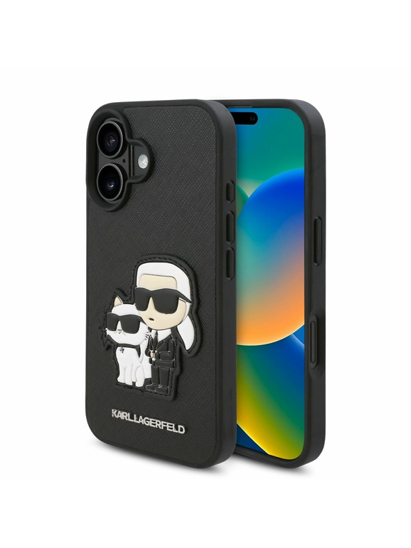 Karl Lagerfeld Karl Lagerfeld PU Saffiano Karl and Choupette Rückseite Hülle für iPhone 16 Plus Black