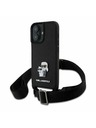 Karl Lagerfeld Karl Lagerfeld Saffiano Crossbody Riemen Metal Karl and Choupette Rückseite Hülle für iPhone 16 Black