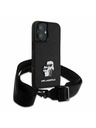 Karl Lagerfeld Karl Lagerfeld Saffiano Crossbody Riemen Metal Karl and Choupette Rückseite Hülle für iPhone 16 Black