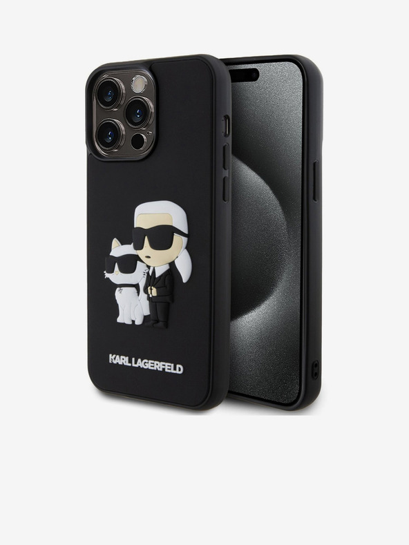 Karl Lagerfeld 3D Rubber Karl and Choupette Rückseite Hülle für iPhone 15 Pro Max Black Karl Lagerfeld