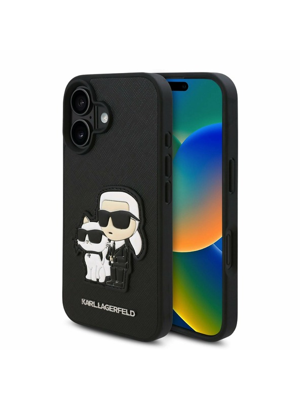 Karl Lagerfeld Karl Lagerfeld PU Saffiano Karl and Choupette Rückseite Hülle für iPhone 16 Schwarz