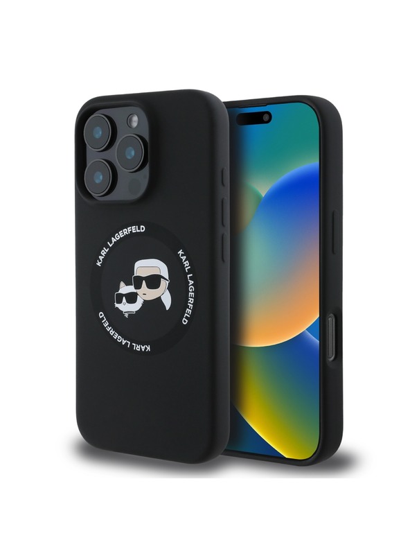 Karl Lagerfeld Karl Lagerfeld Flüssigsilikon K&CH Heads MagSafe Rückseite Hülle für iPhone 16 Pro Schwarz