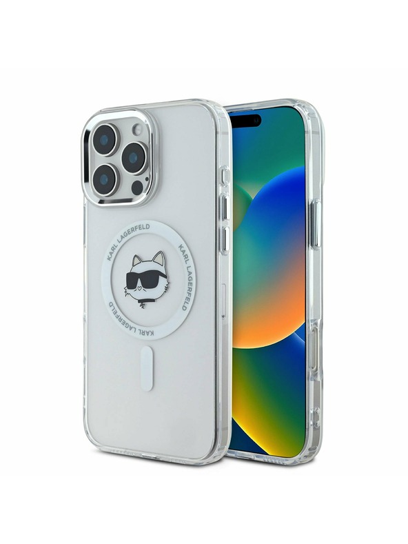 Karl Lagerfeld Karl Lagerfeld IML Choupette Head Metallrahmen MagSafe Rückseite Hülle für iPhone 16 Pro Transparent