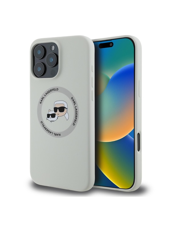 Karl Lagerfeld Karl Lagerfeld Flüssigsilikon K&CH Köpfe MagSafe Rückseite Hülle für iPhone 16 Pro Beige