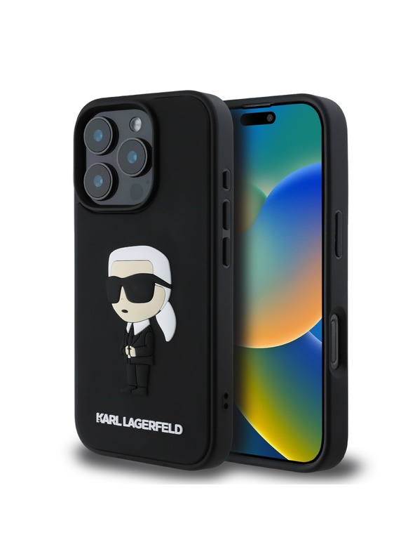 Karl Lagerfeld Karl Lagerfeld 3D Gummi Ikonik Rückseite Hülle für iPhone 16 Pro Black