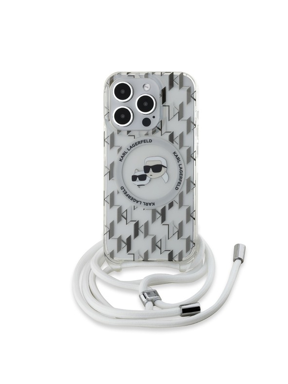 Karl Lagerfeld Karl Lagerfeld IML Monogramm Umhänge K&CH Köpfe MagSafe Rückseite Hülle für iPhone 15 Pro Transparent