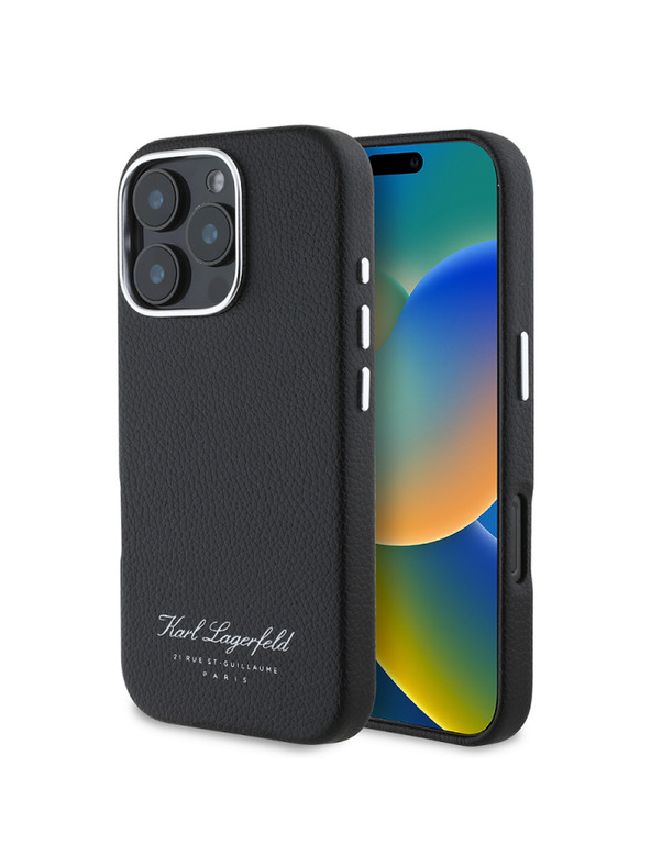 Karl Lagerfeld Karl Lagerfeld Genarbtes PU Hotel RSG Rückseite Hülle für iPhone 16 Pro Black