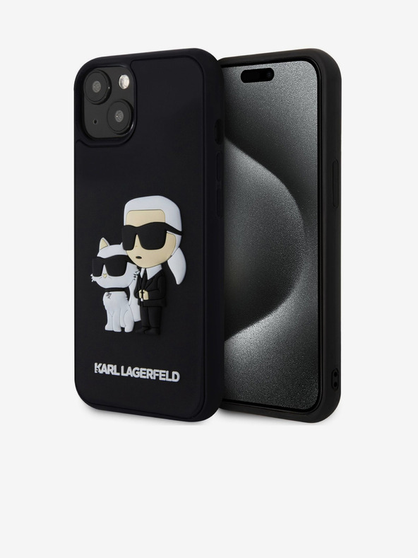 Karl Lagerfeld Karl Lagerfeld 3D Gummi Karl and Choupette Rückseite Hülle für iPhone 13 Black