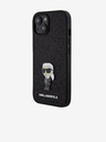 Karl Lagerfeld Karl Lagerfeld Fester Glitzer Metall Ikonik Rückseite Hülle für iPhone 15 Black