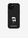 Karl Lagerfeld Karl Lagerfeld Fester Glitzer Metall Ikonik Rückseite Hülle für iPhone 15 Black