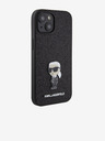 Karl Lagerfeld Karl Lagerfeld Fester Glitzer Metall Ikonik Rückseite Hülle für iPhone 15 Black