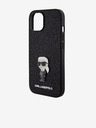 Karl Lagerfeld Karl Lagerfeld Fester Glitzer Metall Ikonik Rückseite Hülle für iPhone 15 Black