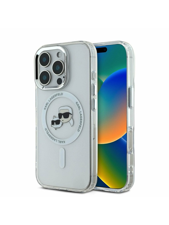 Karl Lagerfeld Karl Lagerfeld IML K&CH Köpfe Metallrahmen MagSafe Rückseite Hülle für iPhone 16 Pro Transparent