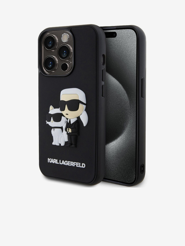 Karl Lagerfeld Karl Lagerfeld 3D Gummi Karl and Choupette Rückseite Hülle für iPhone 13 Pro Black