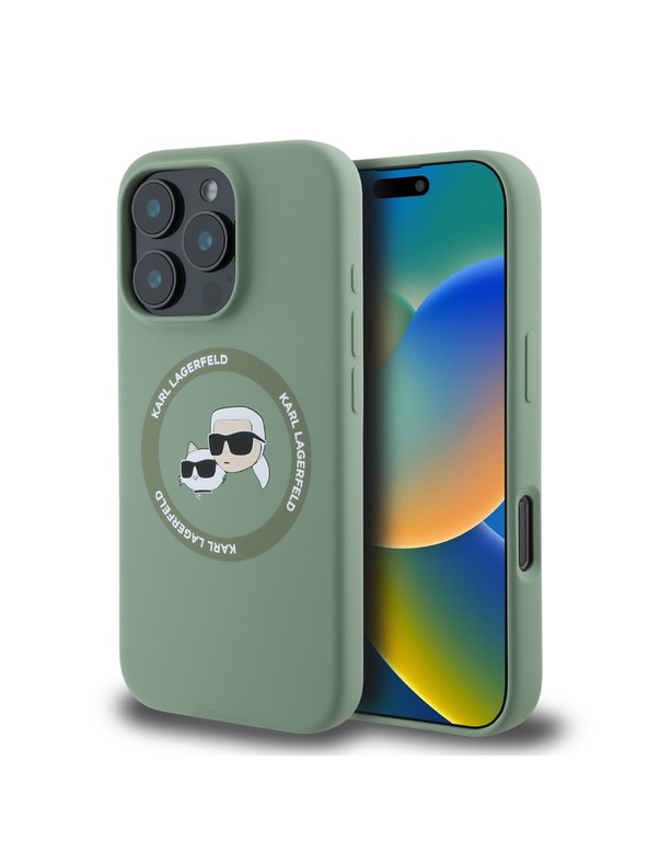 Karl Lagerfeld Karl Lagerfeld Liquid Silicone K&CH Heads MagSafe Rückseite Hülle für iPhone 16 Pro Max Khaki