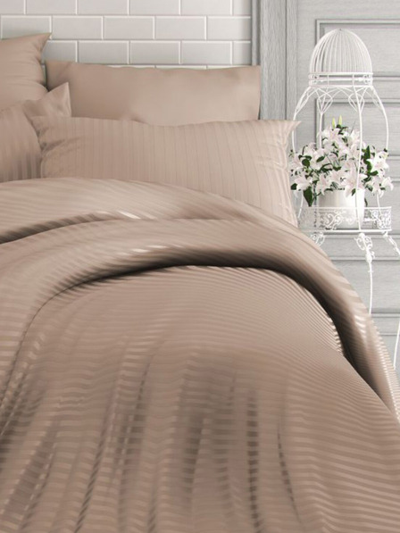 Kvalitex Französisches Satin-Verlängertes Bettwäsche-Set mit Streifen 1+2, 240x220, 70x90cm BEIGE