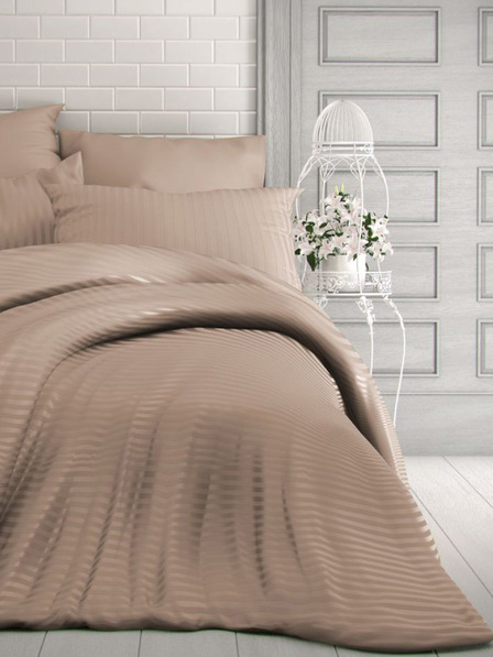 Kvalitex Französisches Satin-Bettwäsche-Set mit Streifen 1+2, 200x200, 70x90cm beige Qualitex