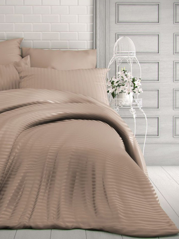 Kvalitex Französisches Satin-Bettwäsche-Set mit Streifen 1+2, 200x200, 70x90cm beige Qualitex